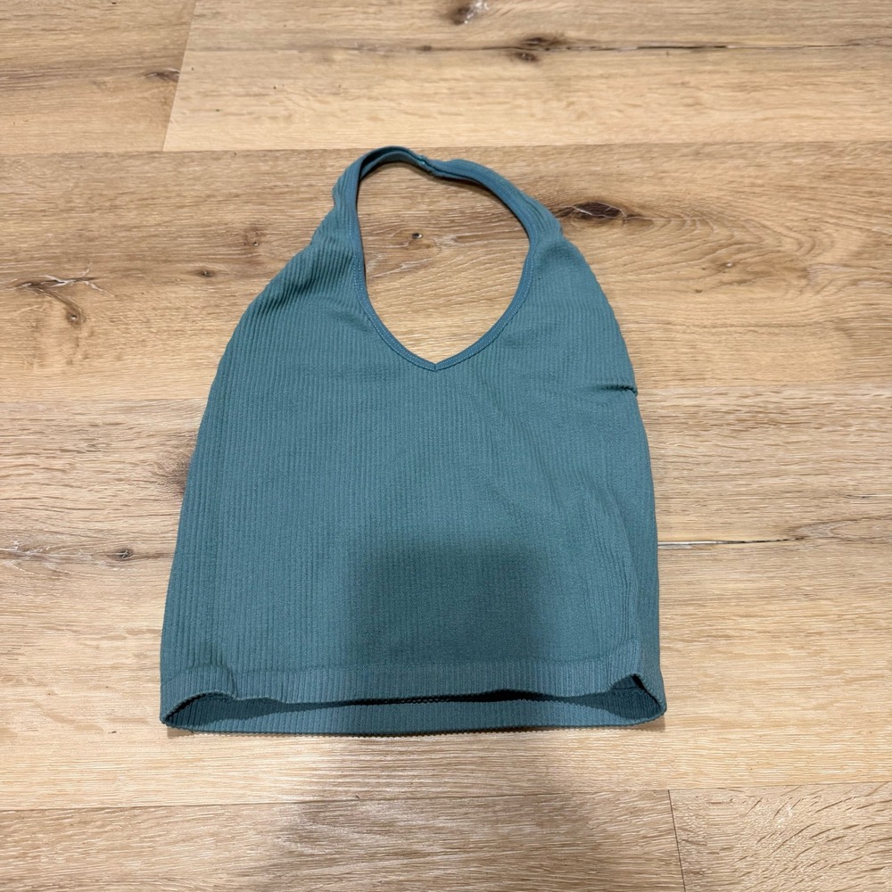 Out From Under Urban Outfitters Seamless Halter Top Blue Ribbed V-Neck Small